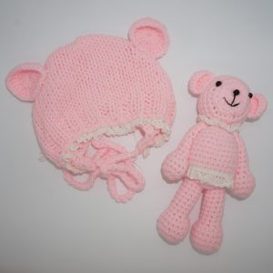 Bonnet and Teddy Set in Baby Pink